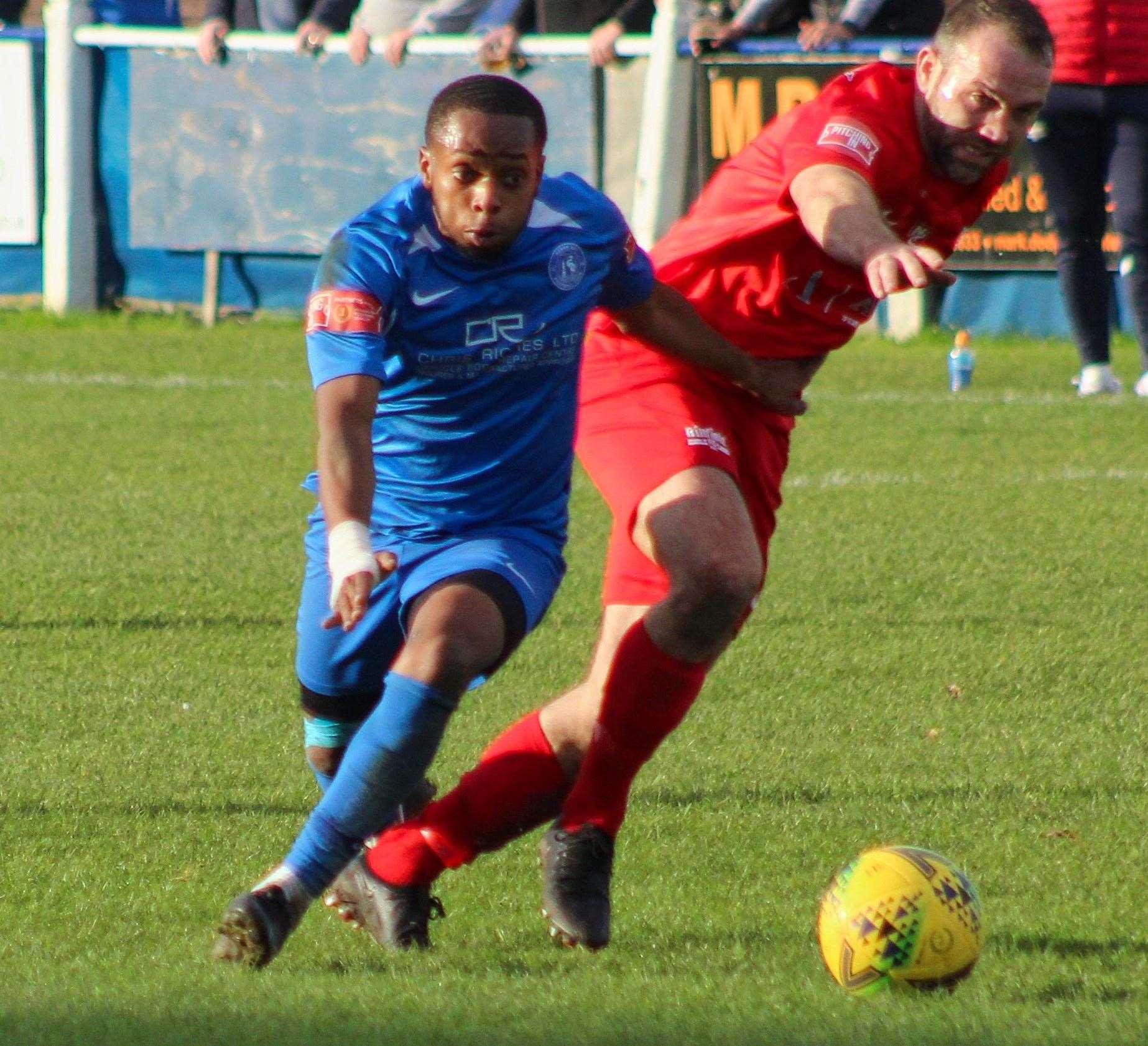 Herne Bay winger Kieron Campbell scored once and was a thorn in Haywards Heath's side throughout on Tuesday. Picture: Keith Davy