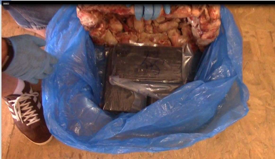 Three kilos of cocaine was found stashed inside a frozen chicken