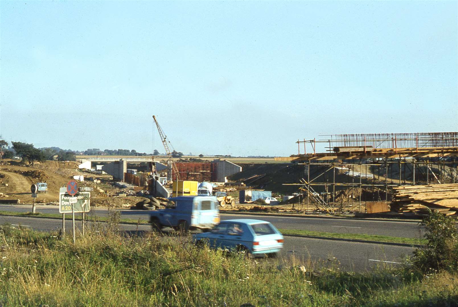 The dualled bypass section beside The Street, Willesborough continues to flow whilst the Junction 10 interchange is built in 1979. Picture: Neville Marsh
