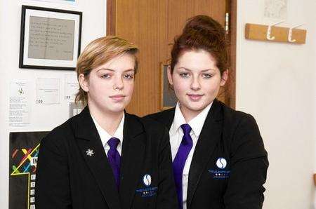 Executive head girl Tara Boosey, 15, and deputy head girl Kelcy Price, 15
