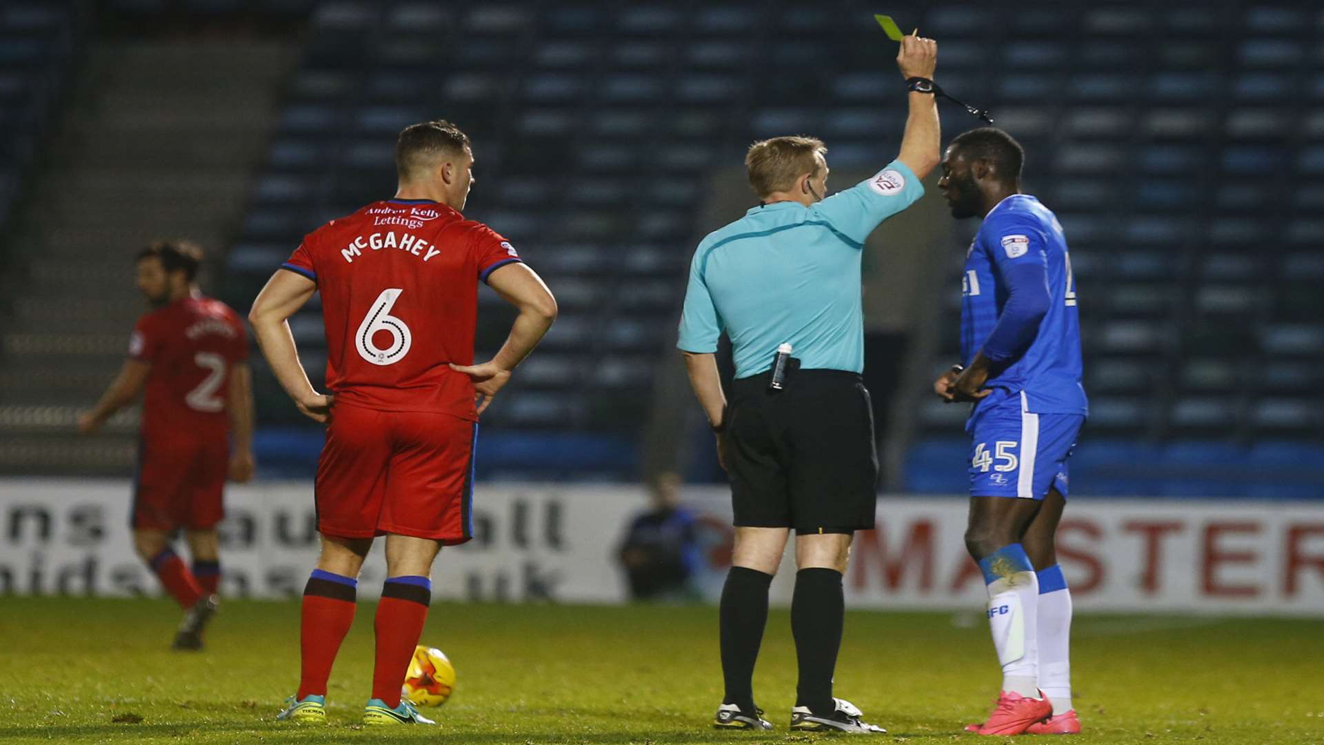 Nouble goes into referee Trevor Kettle's book Picture: Andy Jones