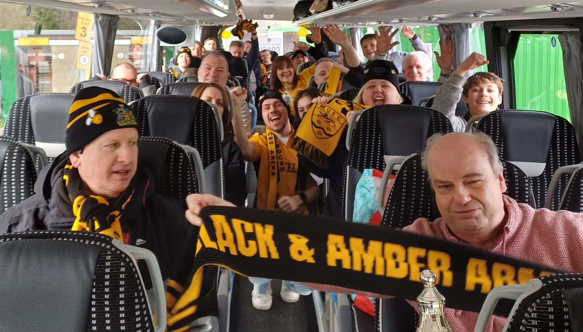 Maidstone supporters ready to depart the Gallagher Stadium early this afternoon. Picture: Ben Austin