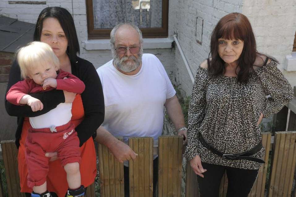 Anouska and her son TJ, Paul Doughty and Patricia Hooker, who have suffered sewage flooding