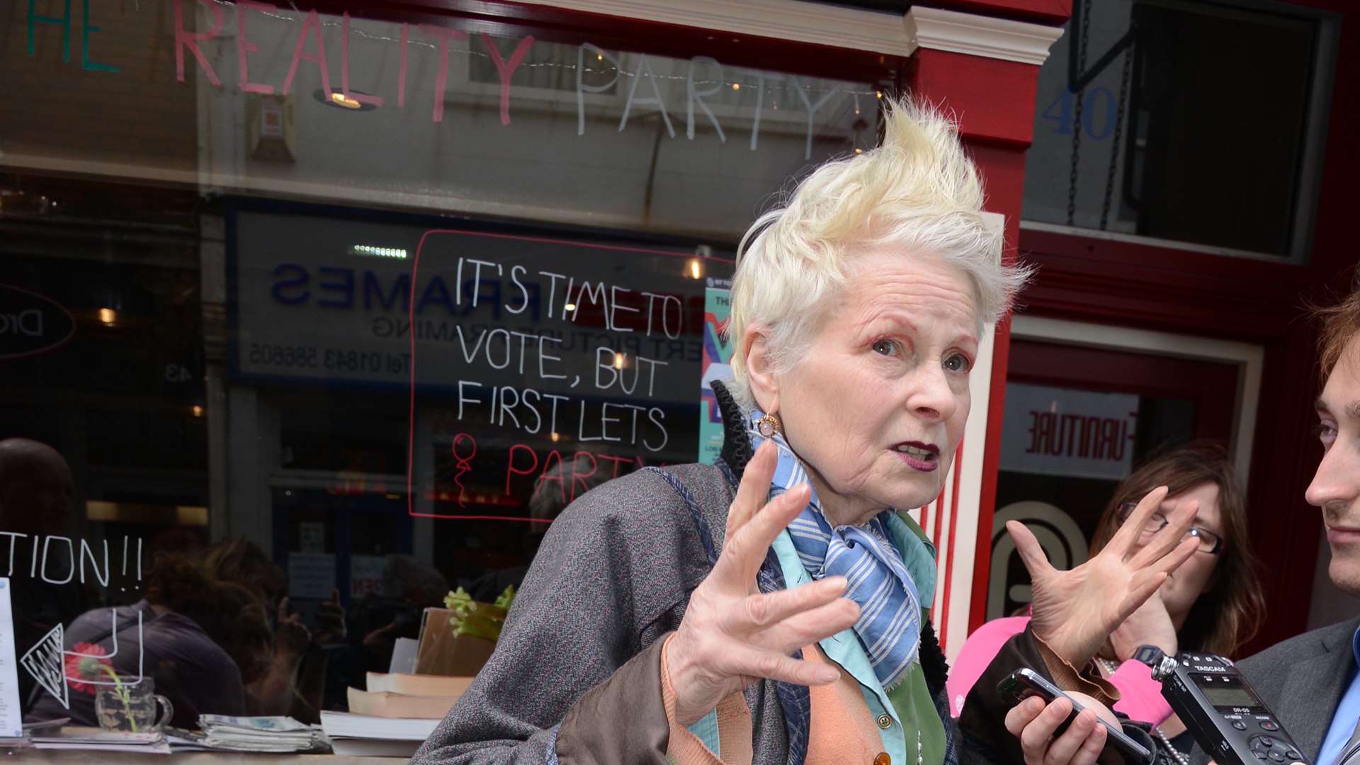 Dame Vivienne Westwood expressing her support for the East Kent Reality Party.