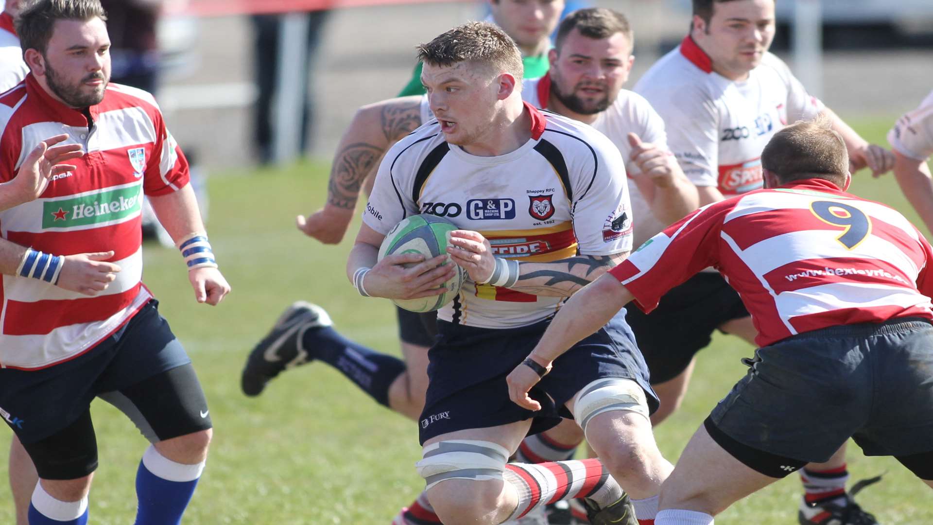 Dan Adams in possession during Sheppey's 78-12 thrashing of Bexley Picture: John Westhrop
