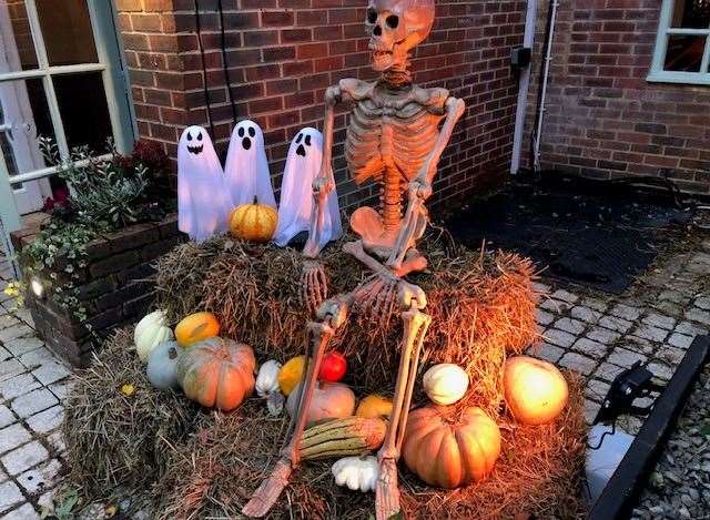 This chap, perched on a bale near the entrance, is looking forward to October 31 and has brought his ghoulies along to help celebrate Halloween