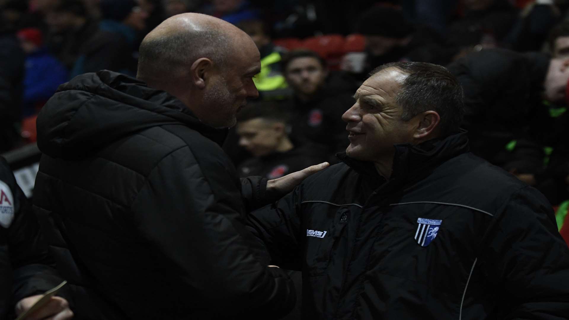 Gills boss Steve Lovell with his Fleetwood counterpart Uwe Rosler Picture: Barry Goodwin