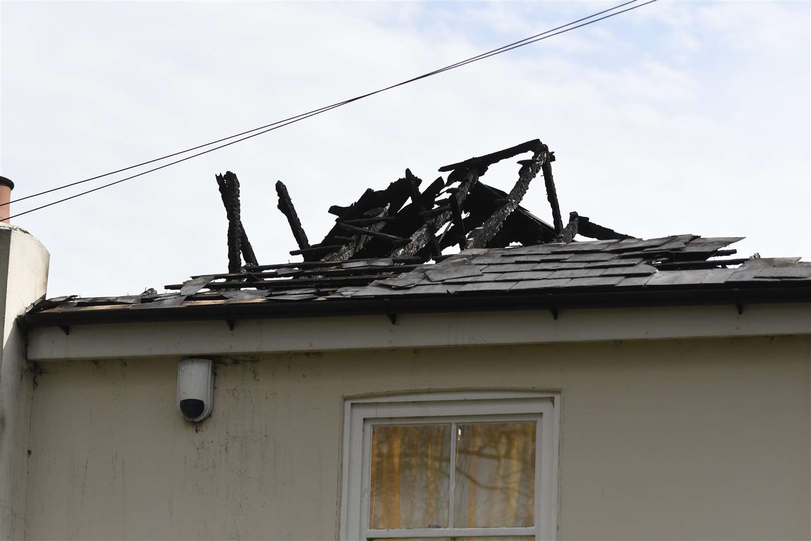 Close-up of the fire-torn roof.Picture: Tony Flashman (