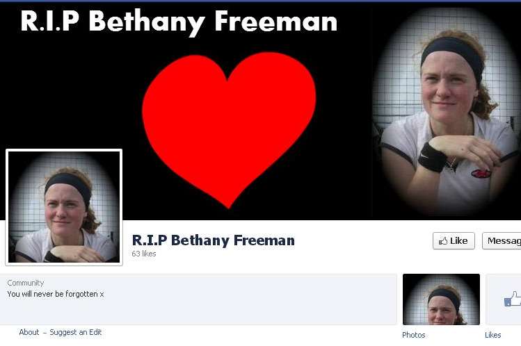 A Facebook page in hour of teenager Bethany Freeman