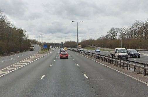 The car was alight on the M20 near Junction 7 for Detling. Picture: Google Street View