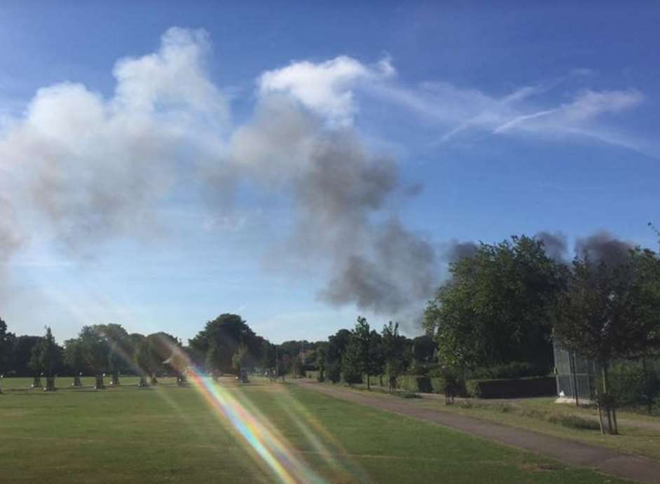 Smoke from a warehouse fire is filling the sky over Herne Bay.