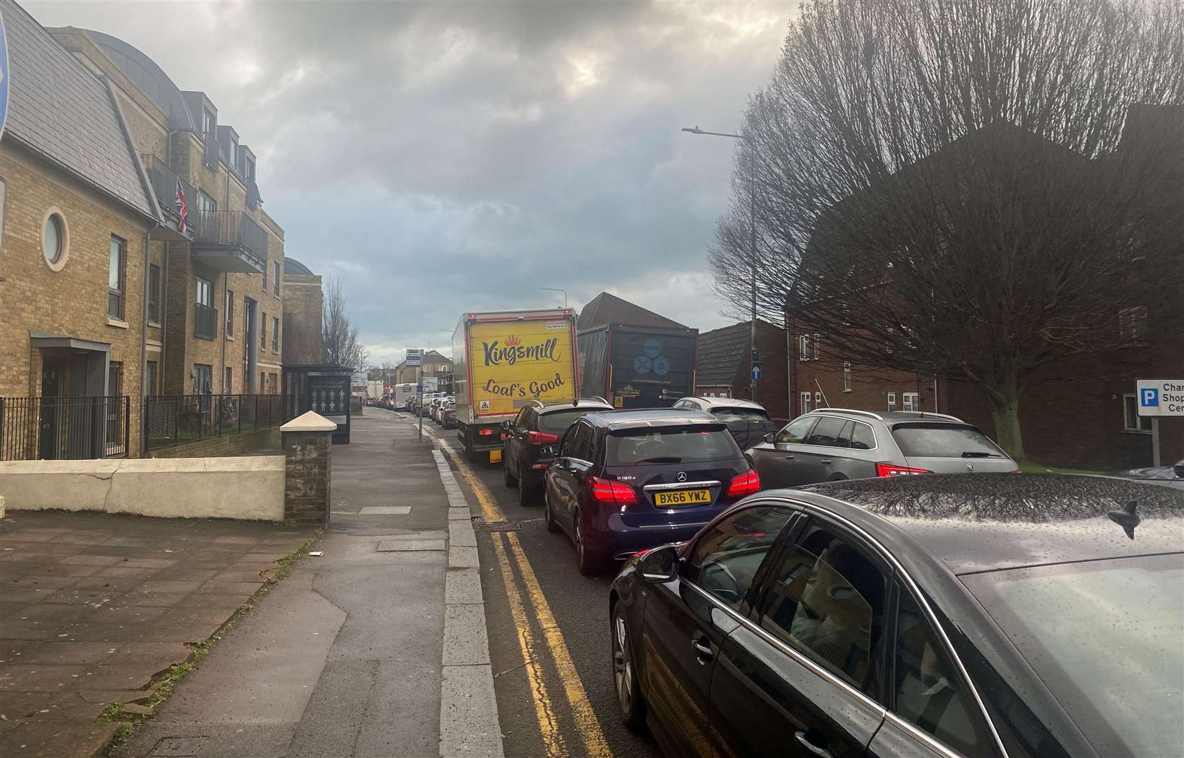 Traffic at a standstill yesterday in Maison Dieu Road, Dover, heading towards the port