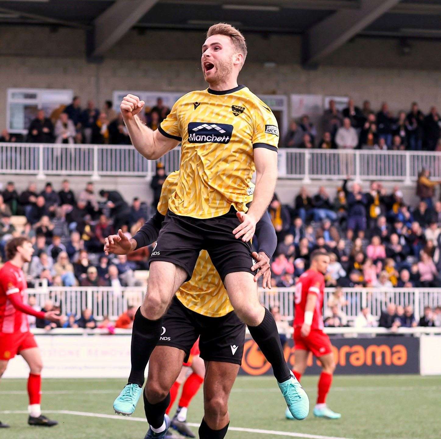 George Fowler celebrates after giving Maidstone the lead against Welling in a 1-1 draw earlier this month. Picture: Helen Cooper