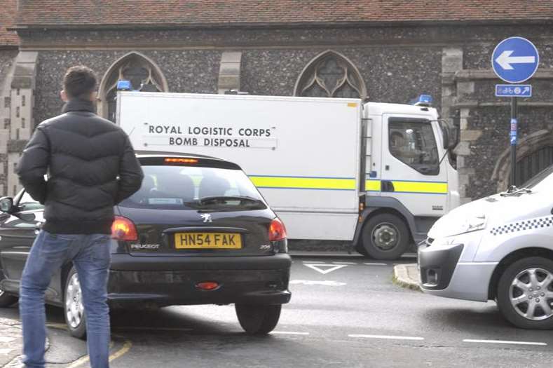 A team from the Royal Logistics Corps bomb disposal team arrives at the scene. Picture: Chris Davey