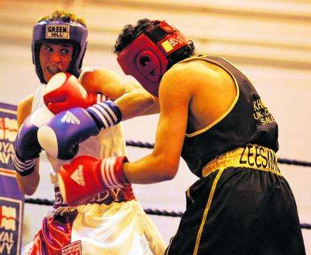 Folkestone boxer Josh Kennedy on the attack in the ABA Royal Navy finals against Zeeshan Khan
