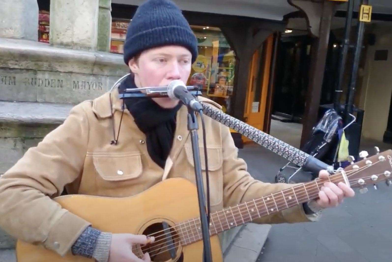 Sam Brothers busking in Winchester. Picture: Sam Brothers