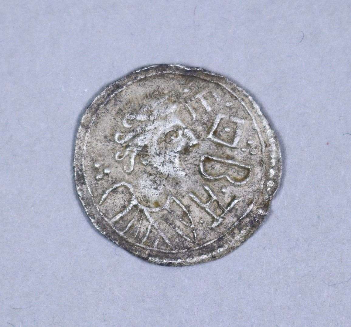 A silver penny minted in 757-796 showing Cynethryth, Queen of the Mercians and wife of King Offa, sold for £7,400 against an estimate of £1,000-1,500.