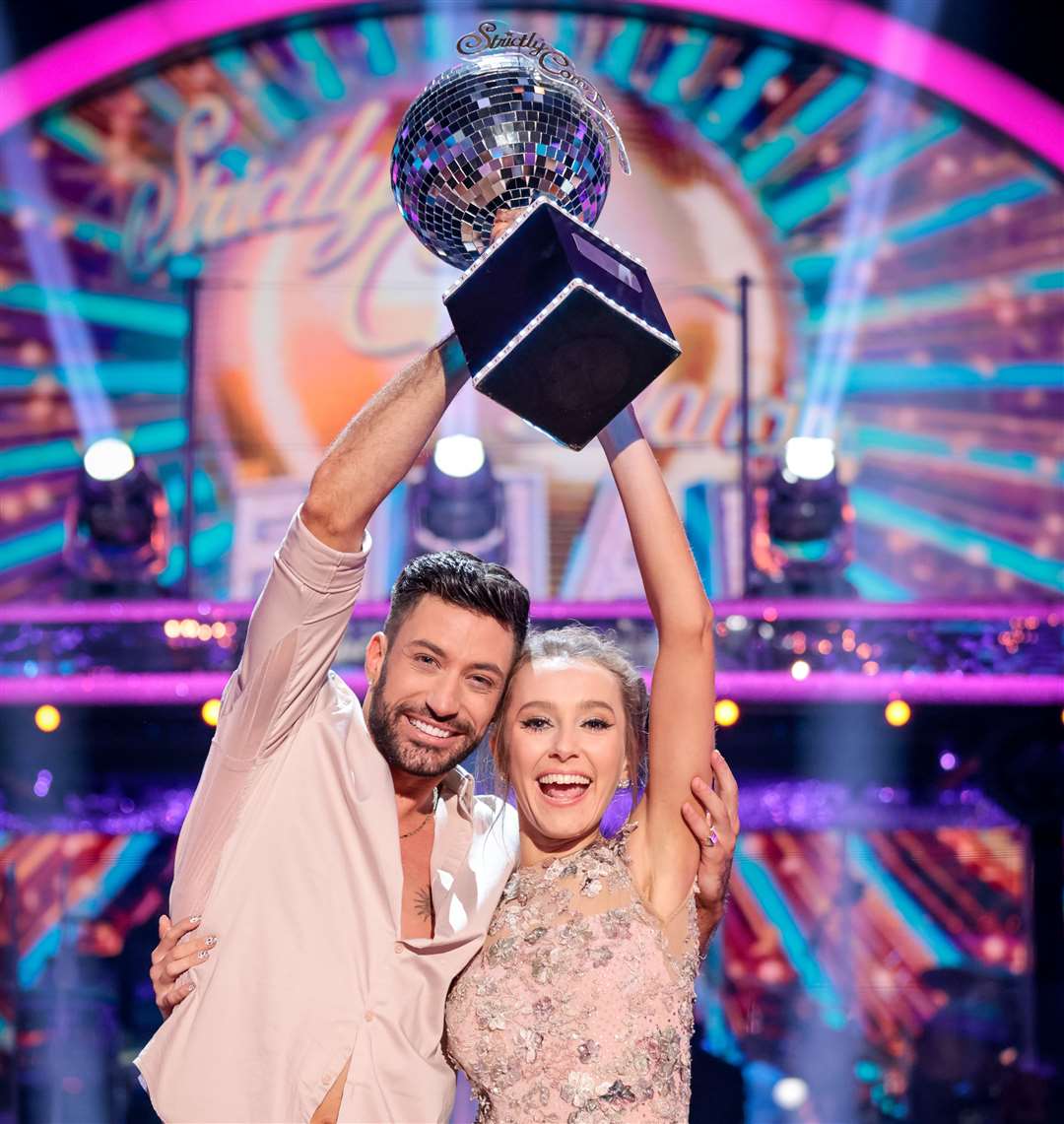 Rose and dance partner Giovanni Pernice won the Strictly glitterball. Picture: BBC/ Guy Levy