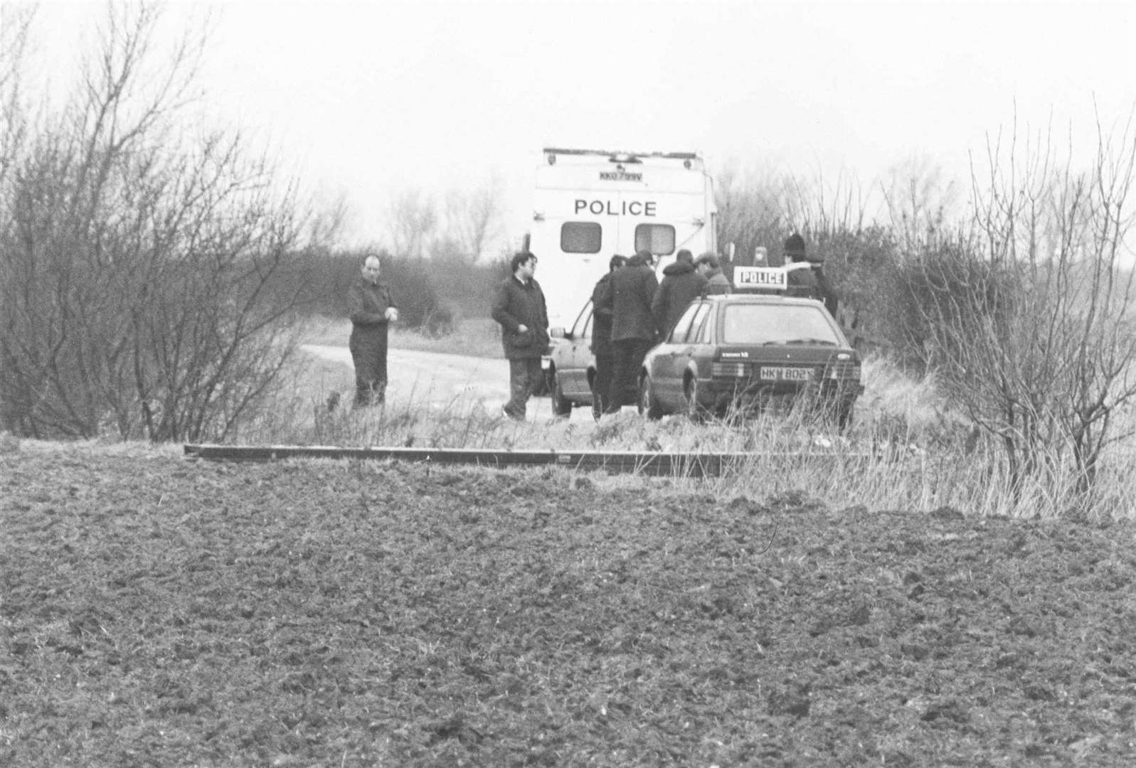 Detectives at the spot where Caroline's body was found on Romney Marsh