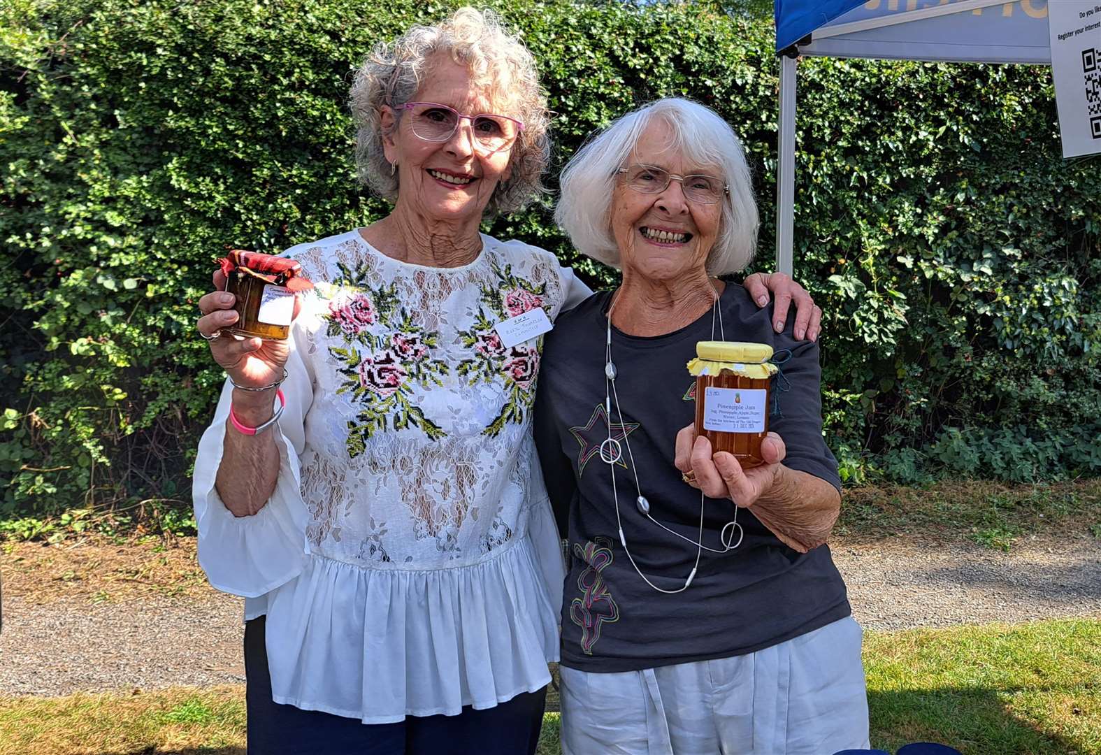 Beryl Thompson and Jean Hyatt selling jams at the Heart of Headcorn fete