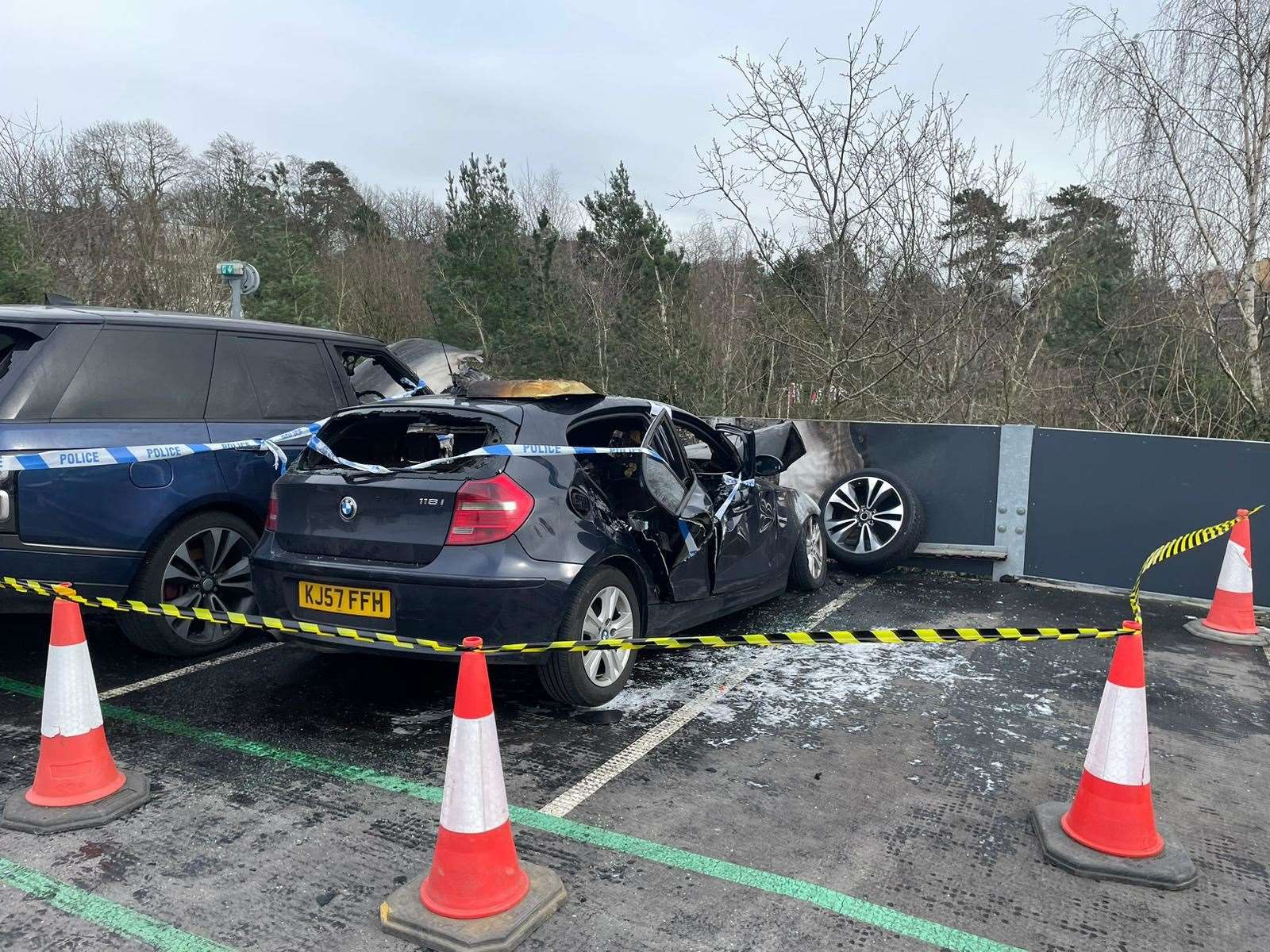 Crews used hose reel jets to extinguish the flames at Bradbourne Car Park in Sevenoaks which caused damage to three vehicles