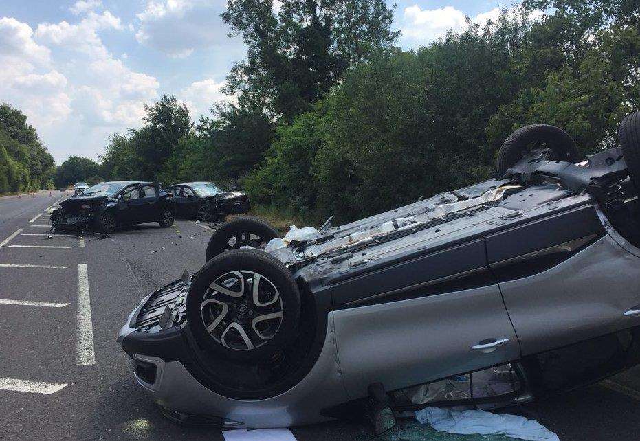 The accident on the A20 at Gorse Hill. Picture: Kent Police Roads Policing Unit (2925579)