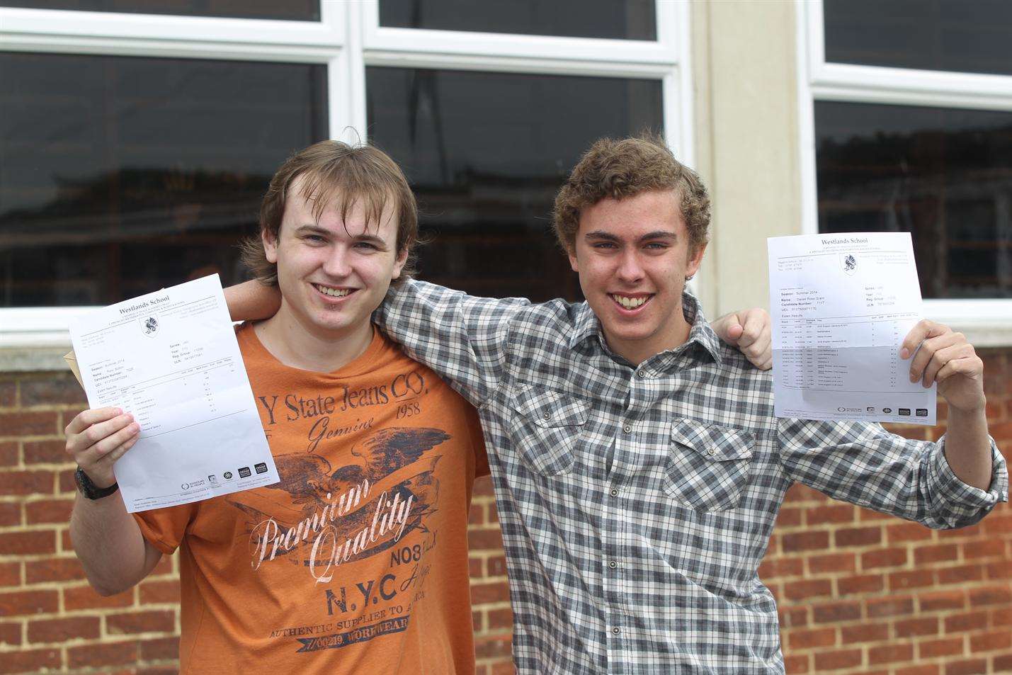 Rory Bolton and Dan Grant friends since primary school and now leaving Westlands School together, are very happy with their A-level results