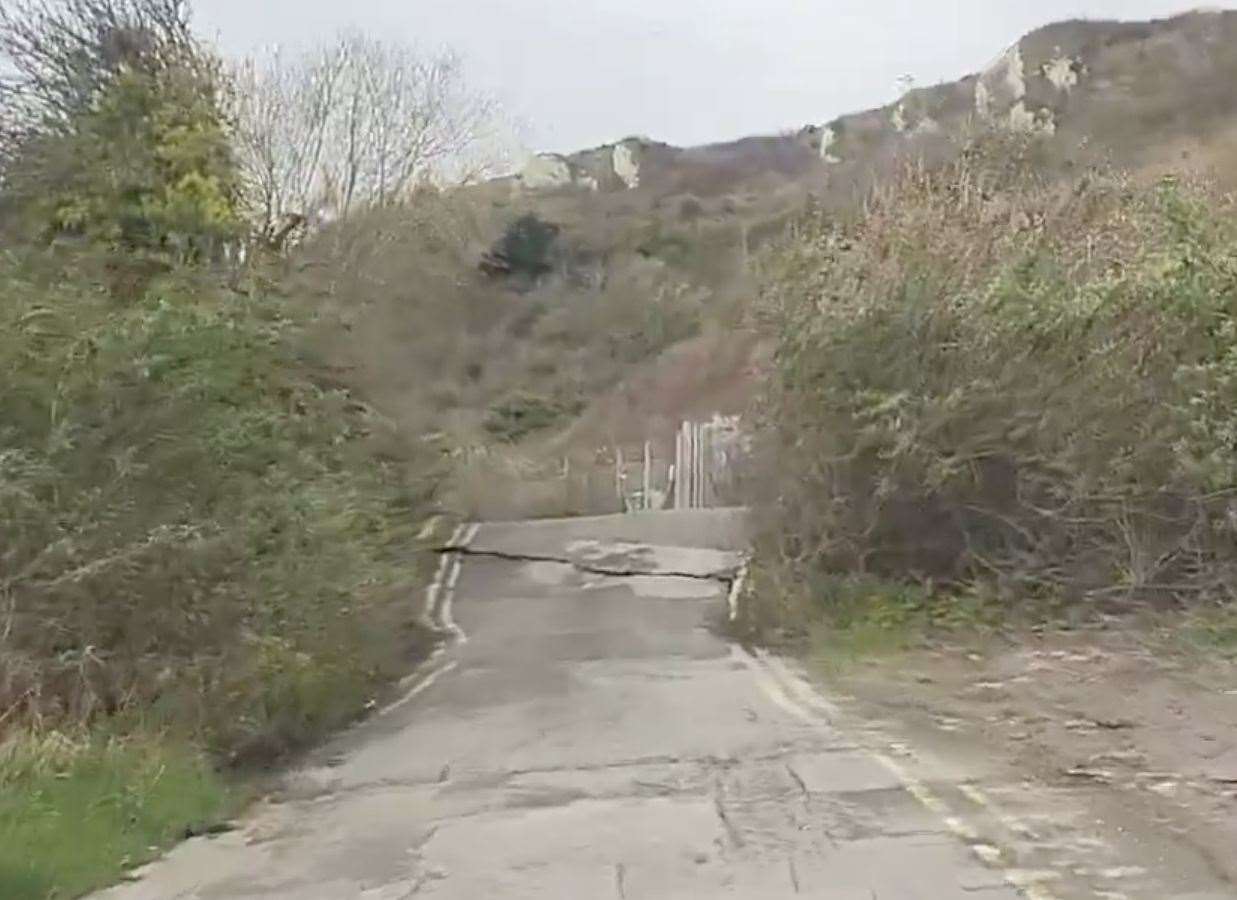 A crack appeared on the road down to the Warren in Folkestone. Picture: David Larigo