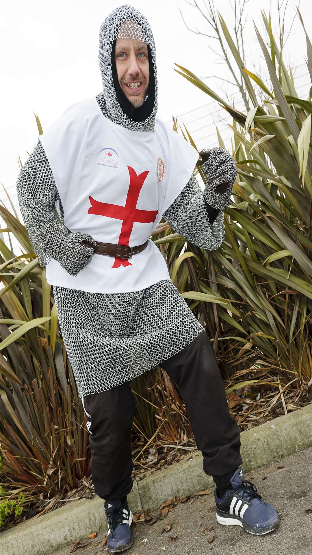Dave Cooke, who will be running the London Marathon in aid of the London Air Ambulance in almost 20kg of chain mail.