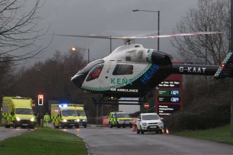 An air ambulance at the scene of the crash outside the Warren Retail Park. Picture: Andy Clark