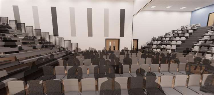 CGI of the university lecture style class room from before it was built