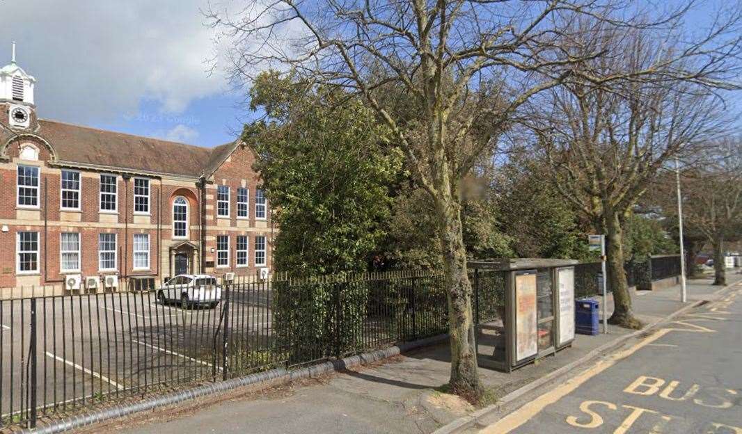 A teen was reportedly assaulted at a bus stop outside Harvey Grammar School, Folkestone. Picture: Google