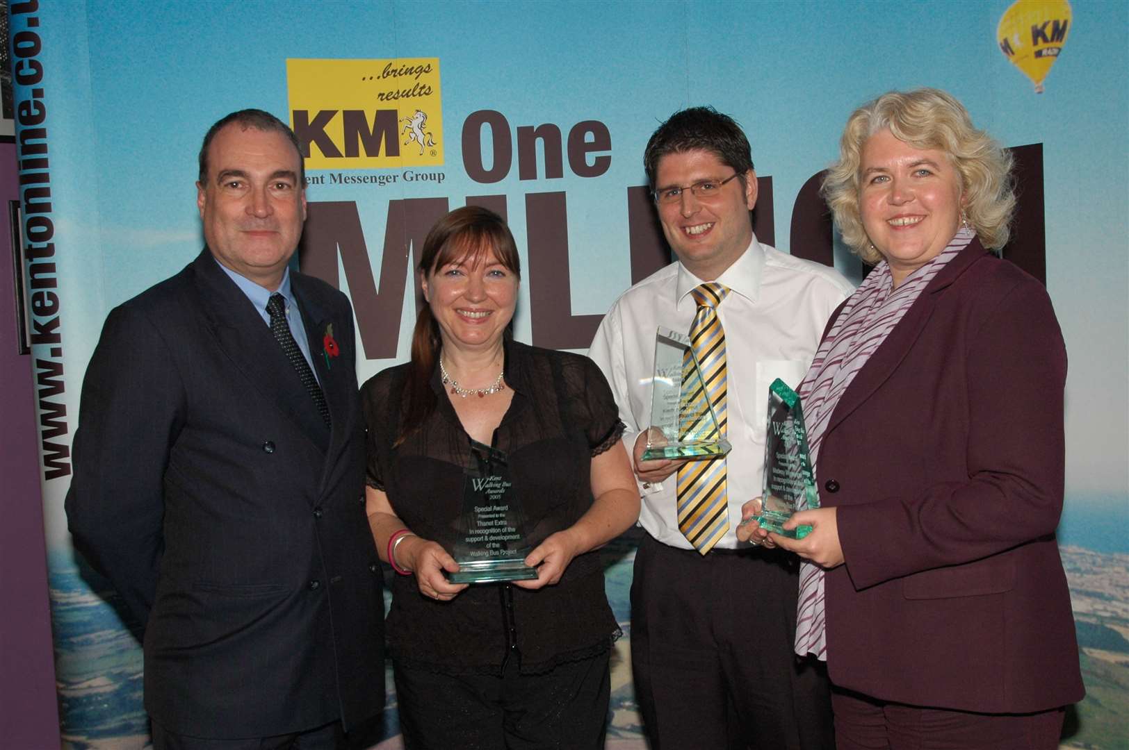 Kent Walking Bus Awards at Gillingham Football Club in 2005 with, from the left, Transport Minister Stephen Ladyman, community editor of the Thanet Extra Carol Davies, senior editor of the Kentish Express Leo Whitlock and senior news editor of the Medway Messenger Sarah Clarke