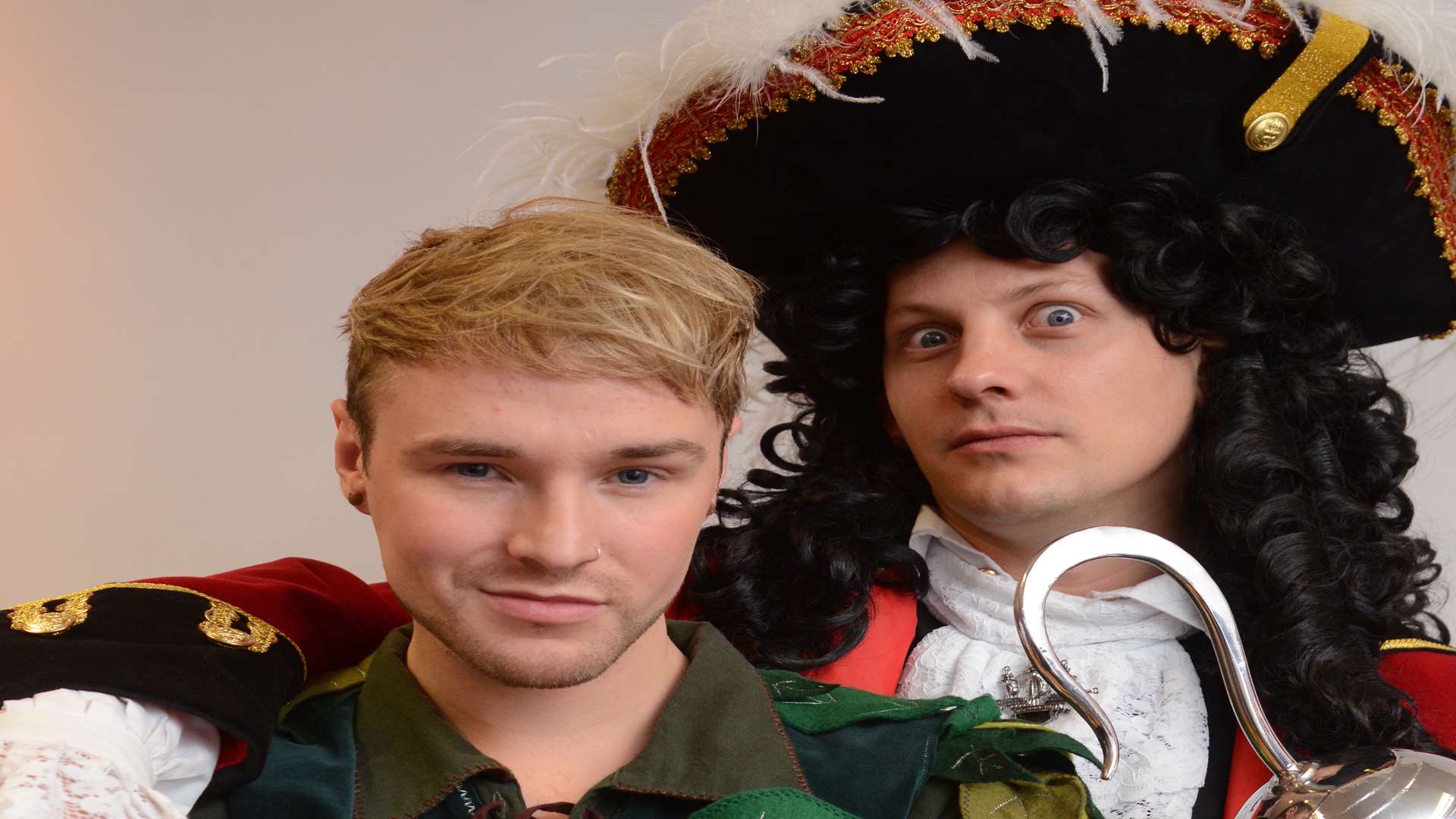 Lloyd Daniels and James Sutton get into character for Peter Pan Picture: Gary Browne