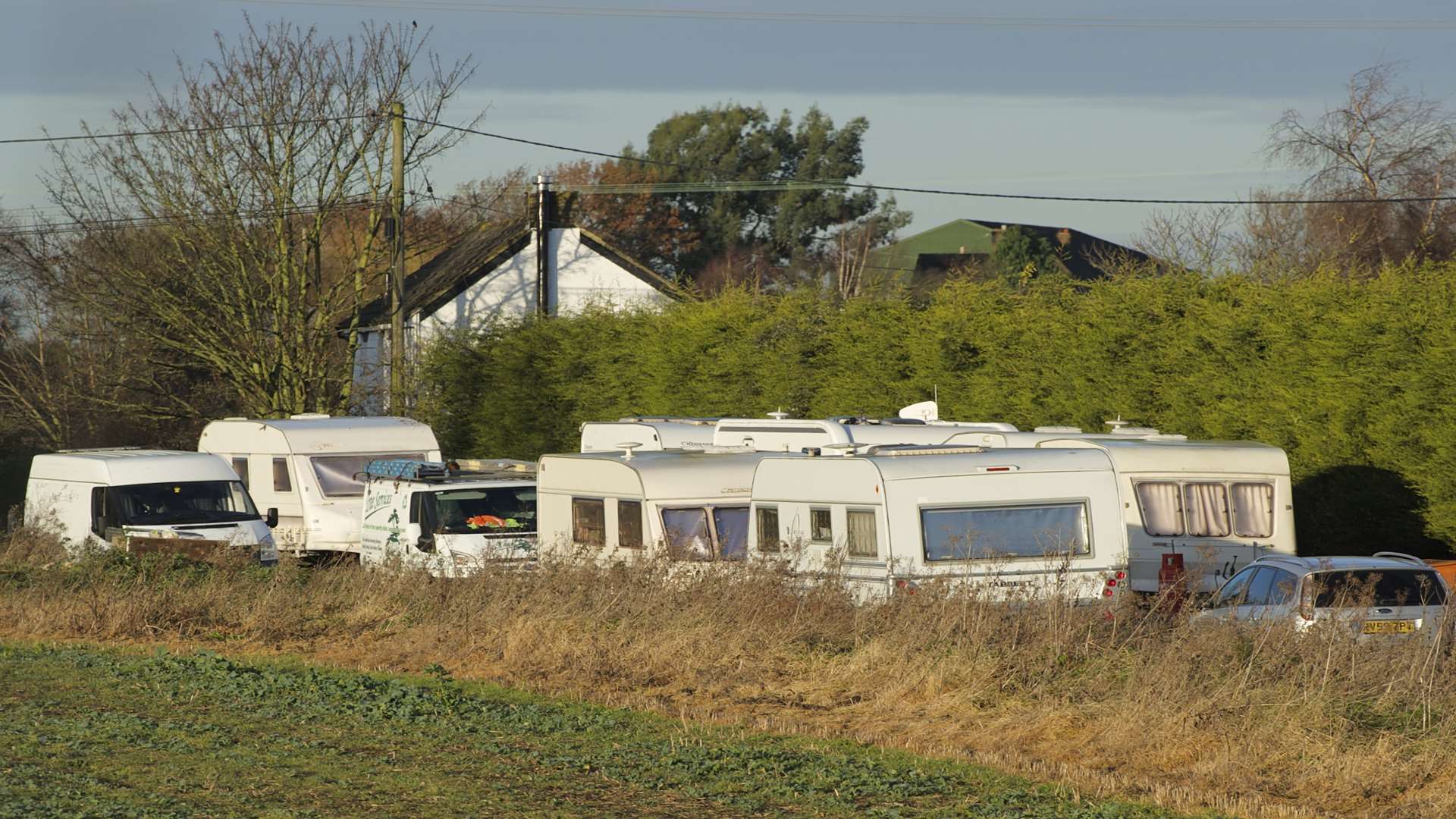 The travellers were parked illegally along Bobbing Hill, near Sittingbourne
