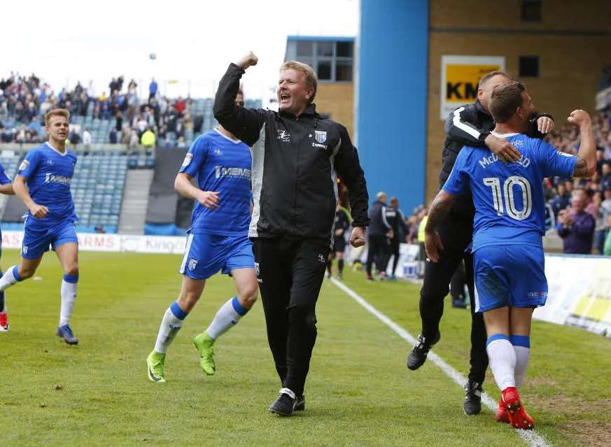 Ady Pennock enjoys the win against Bristol Rovers last season Picture: Andy Jones