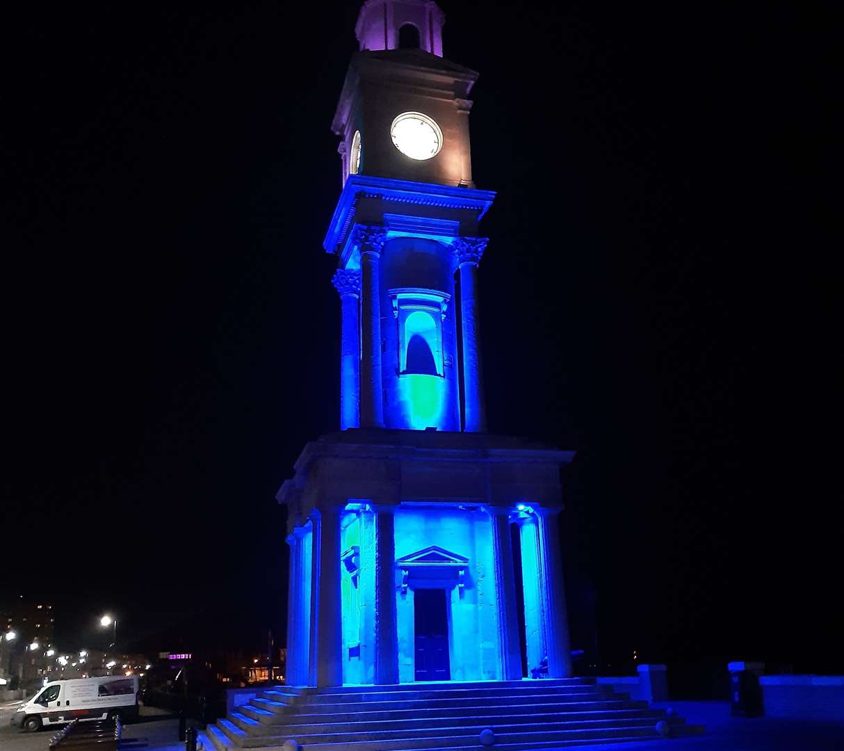 The Herne Bay clock tower previously lit up