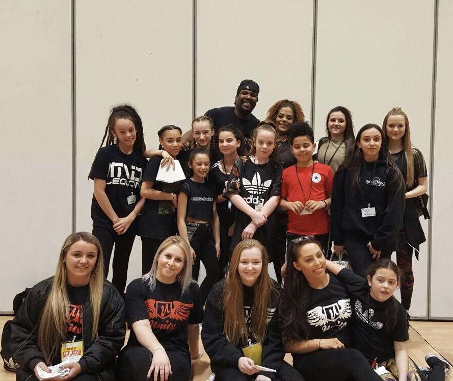 Azaria Bradley, front row second right, with local dancers from Blessed Creative Arts based at Westwood Industrial Estate