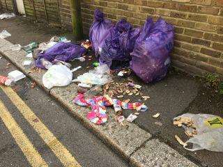 Rubbish strewn across Dover's pavements.