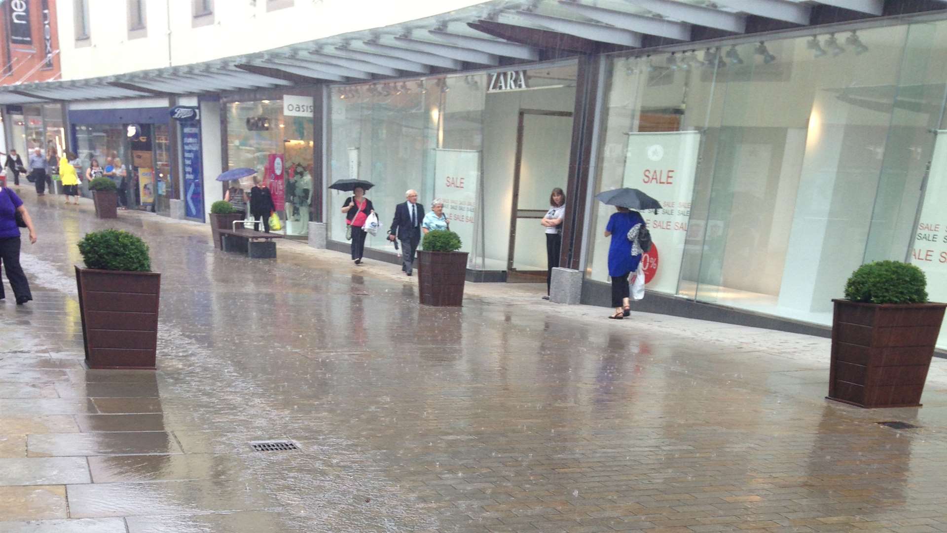 Shoppers in Maidstone have been caught up in the showers. Picture: Kent Highways