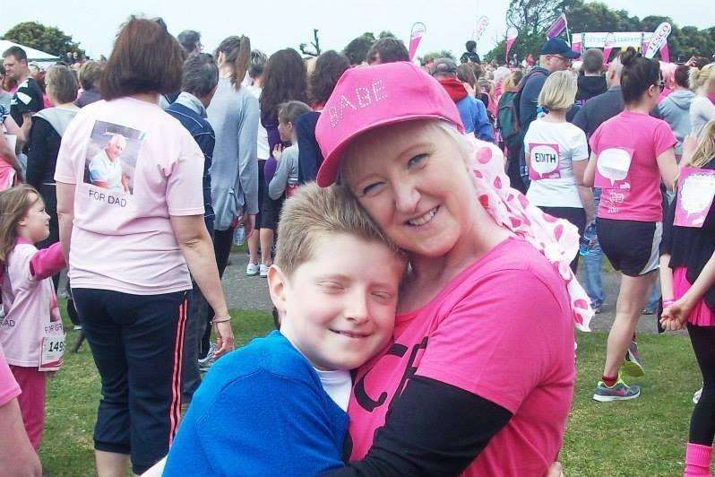 Breast cancer sufferer Mandee Castle at Race for Life last year, while she was undergoing chemotherapy