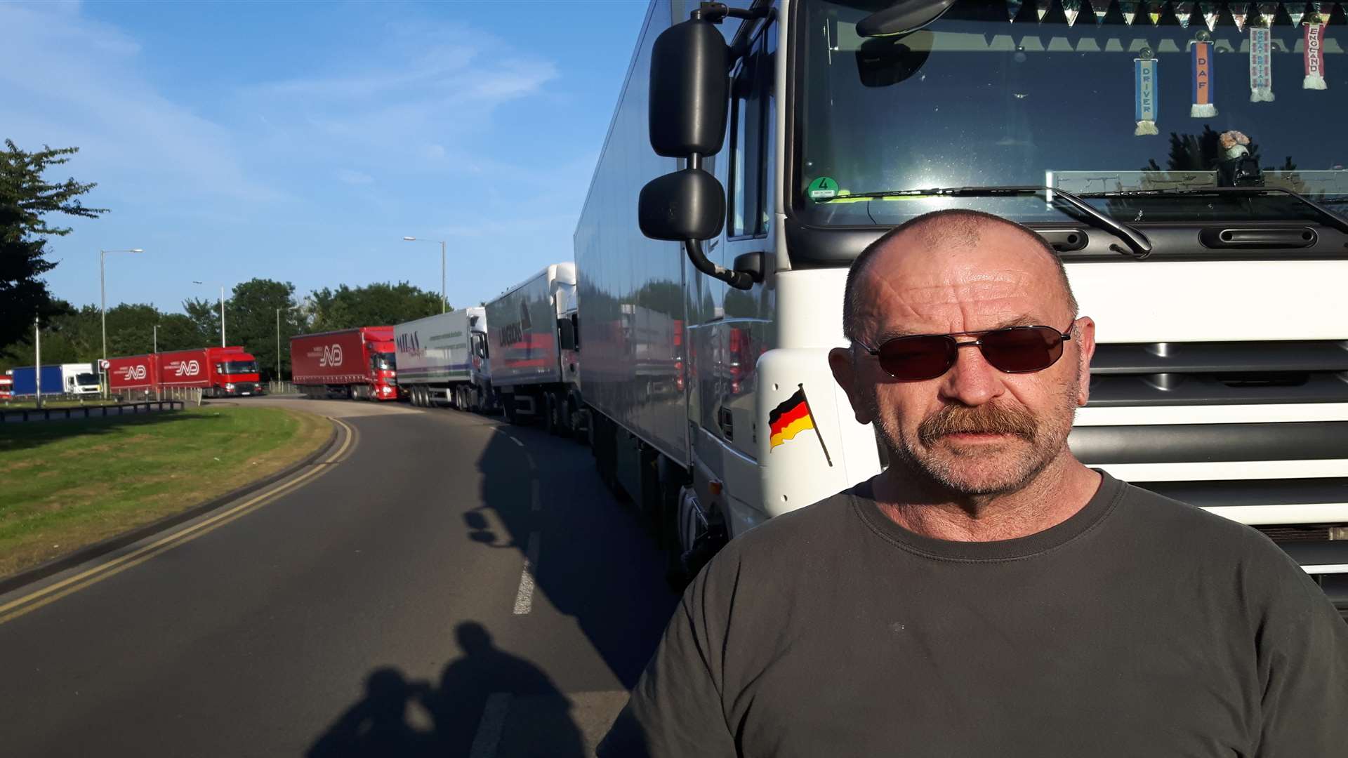 Trucker Steve Neild, stuck on the A2 as armed police deal with a man suspected of having a gun at Mowll and Mowll Solicitors Gordon Road, Whitfield