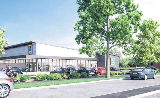 An artist's impression of the proposed Aldi store in the Kengate Industrial Estate