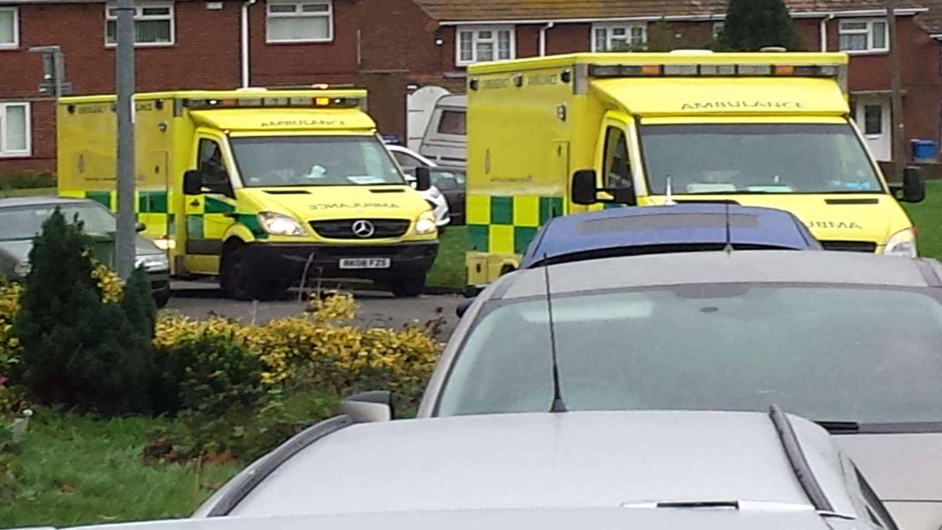 Ambulances at the scene of the incident in Rectory Road, Sittingbourne
