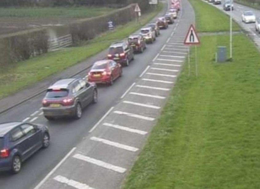 Traffic was queuing on the A25/A21 Sevenoaks Bypass after a police incident. Picture: KCC Highways