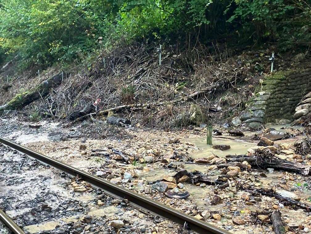 The landslip in Rye is thought to have been caused by the recent wet weather. Picture: Network Rail