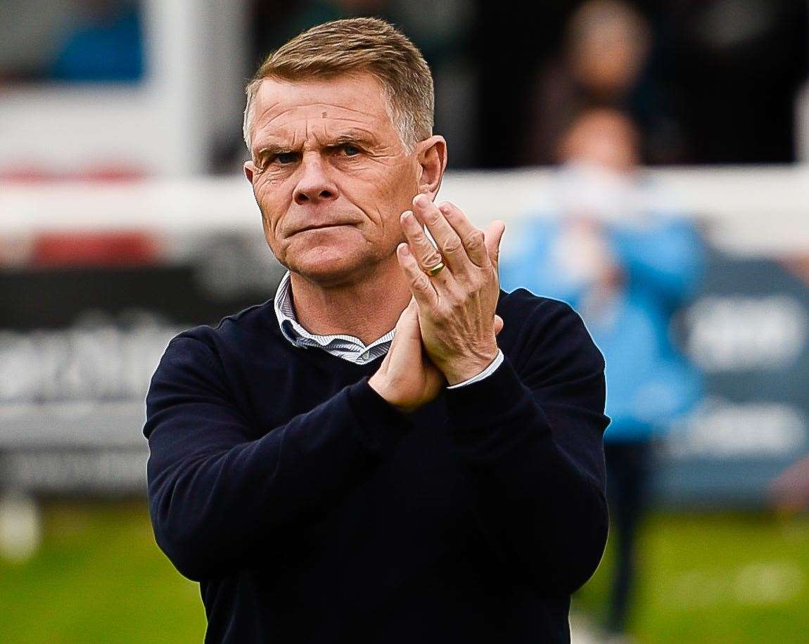 Dover Manager Andy Hessenthaler thanks fans. Dover Athletic vs. Sutton United in the final game of the season. Crabble Stadium, Lewisham Rd, Dover CT17 0QJ. 270419 Picture: Alan Langley... (9257839)