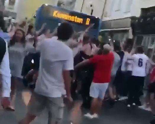 The crowds stopped a bus
