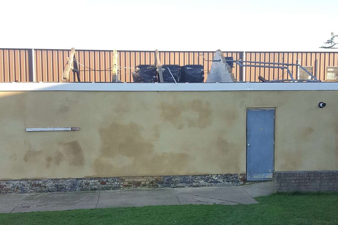 Damage to Woodcombe FC's changing rooms after strong winds