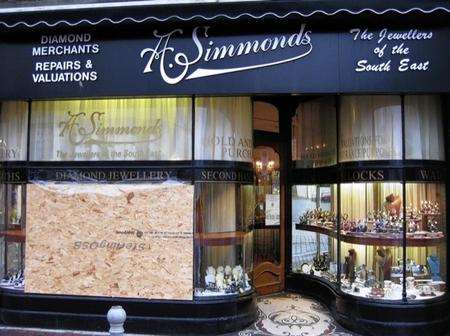 The jewellery shop has been boarded up after the raid